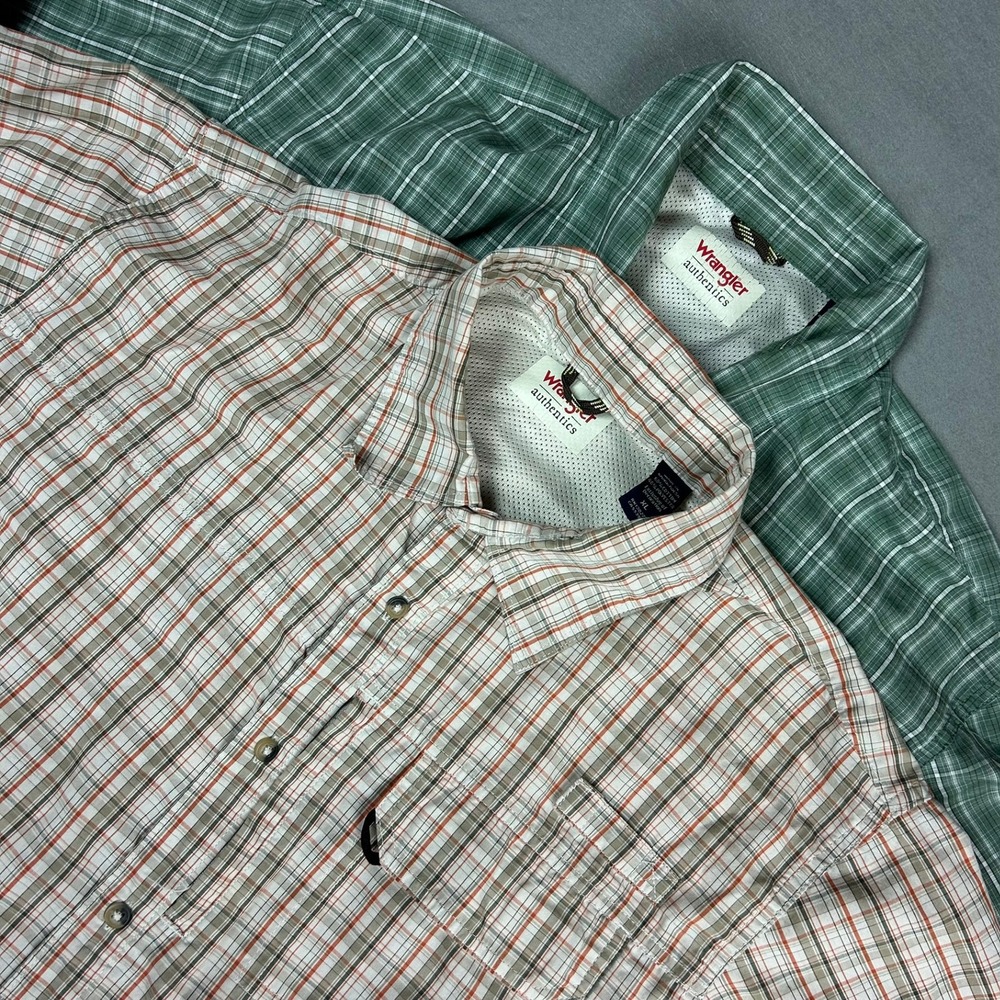 Wrangler Authentics Plaid Outdoor Shirts Mens XL Green Tan Lot of 2